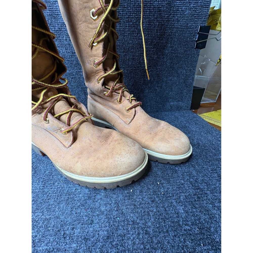 Timberland Womens 14 Inch Premium Tall Lace Up Boots Wheat Leather Brown 14" - Picture 2 of 11